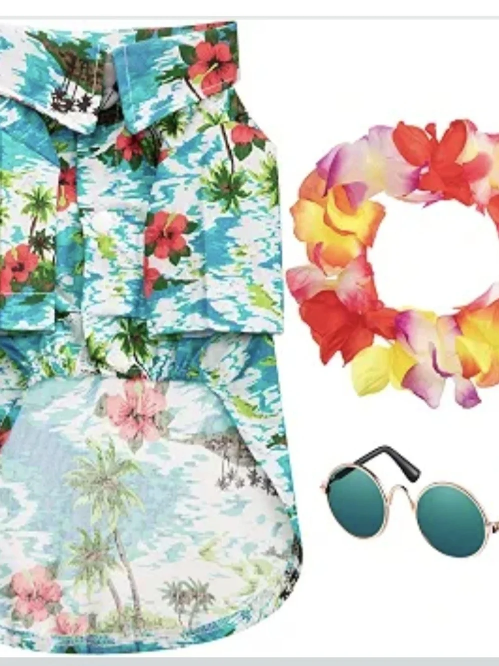 Green Hawaiian Luau Kids Costume Set - Floral Shirt, Lei & Sunglasses